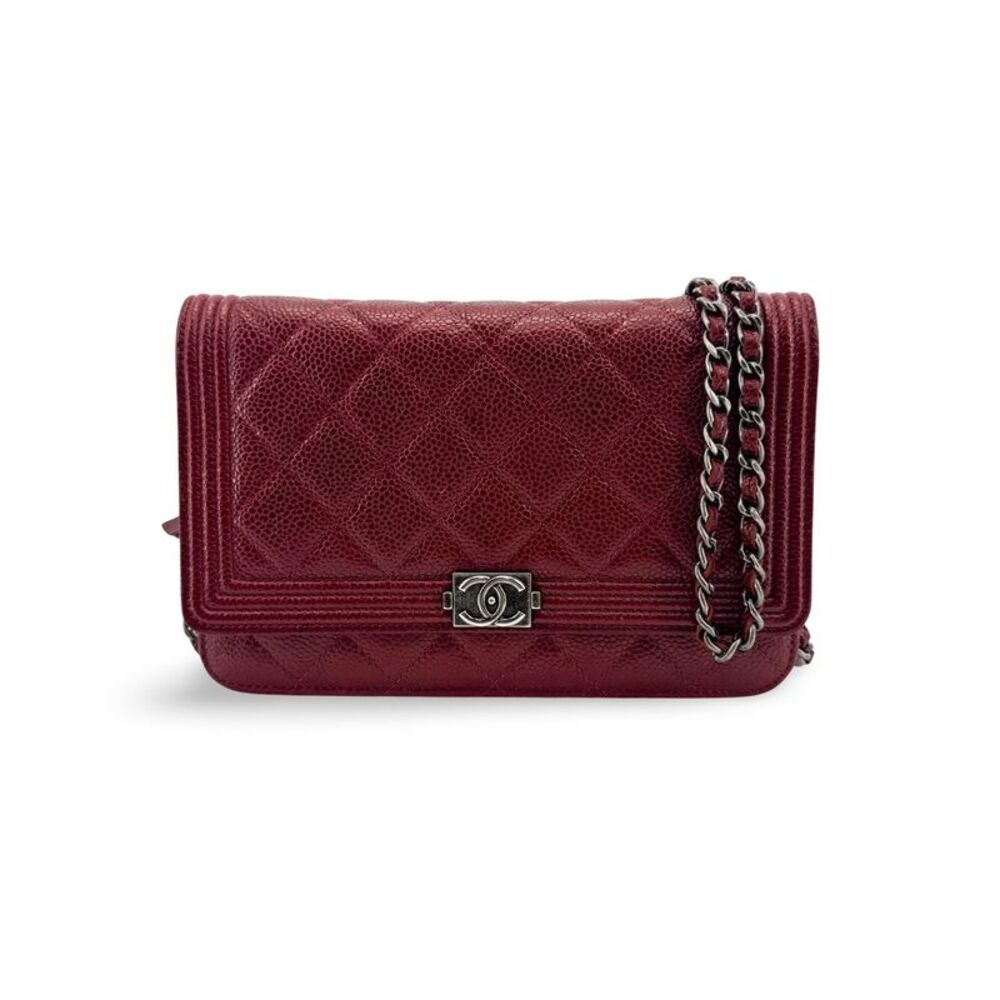 Chanel Boy WOC Caviar Silver Hardware Burgundy